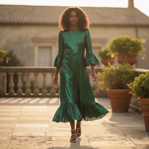 Tuckernuck Dresses & Skirts - Pomander Place | NEW Emerald Crinkle Lurex Lillith Maxi Dress Size L